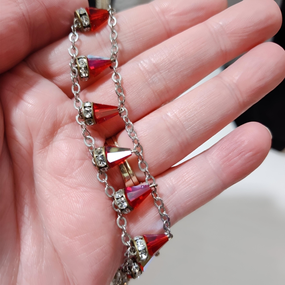 Vintage Sterling Silver RARE Red Siam Aurora Boreale Swarovski Crystal Bracelet - Picture 6 of 13
